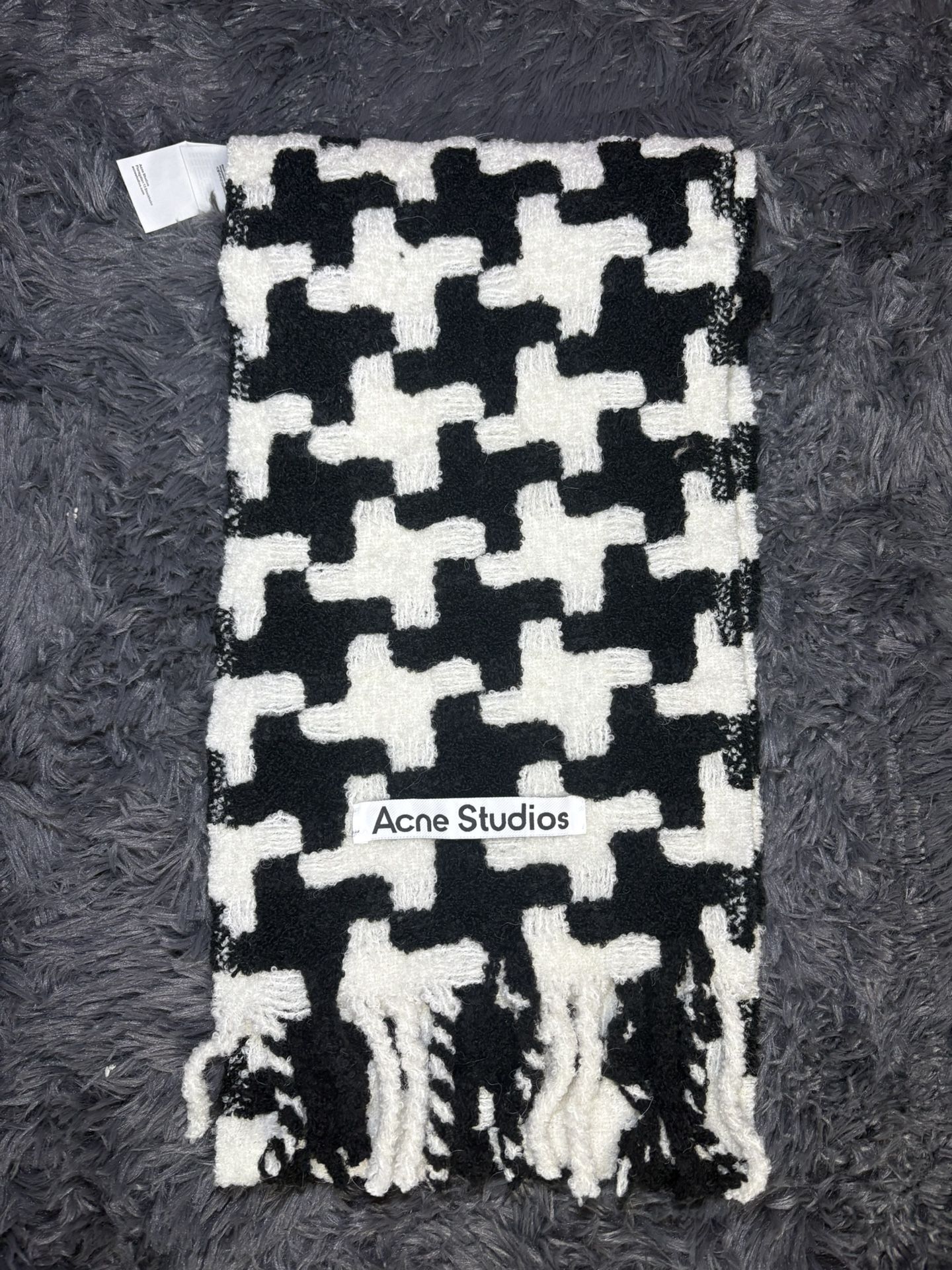 Acne Studios black and white houndstooth scarf