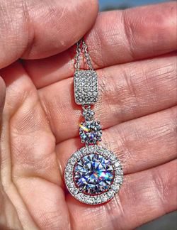 6 Carat Moissanite 18kt White Gold Plated Sterling Silver Necklace