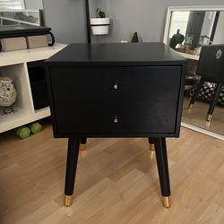 SAFAVIEH Dobrita Mid-Century Modern 2-Drawer Nightstand - Navy/Gold