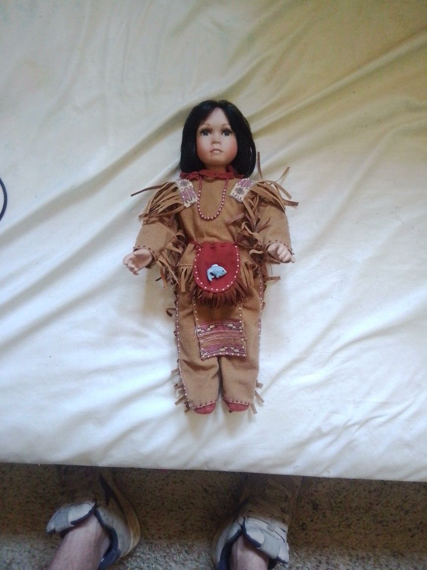 Porcelain Native Indian Doll With Moccasins