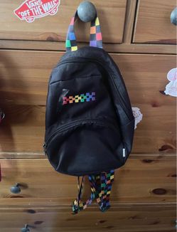 Vans Black Mini Backpack with Rainbow Checker Accents