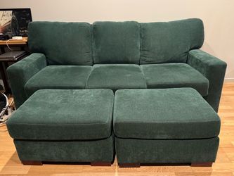 Green King Sleeper Sofa with Two Ottomans