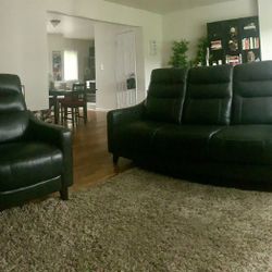 Black Leather Couch + Matching Chair – Reclining Style – $1250