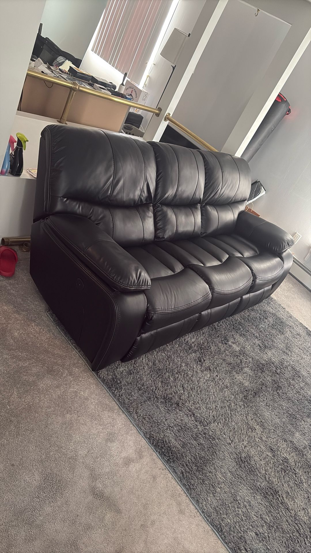 Couch Recliner Black Leather 