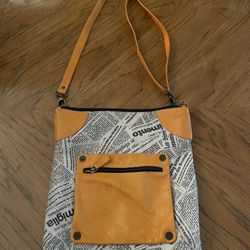 Genuine Leather Maurizio Taiuti Shoulder or Crossbody Bag with Newspaper Design Made in Italy