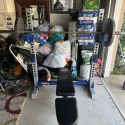 Used Fitness Gear PRO OB/600 Olympic Bench plus lot of extras