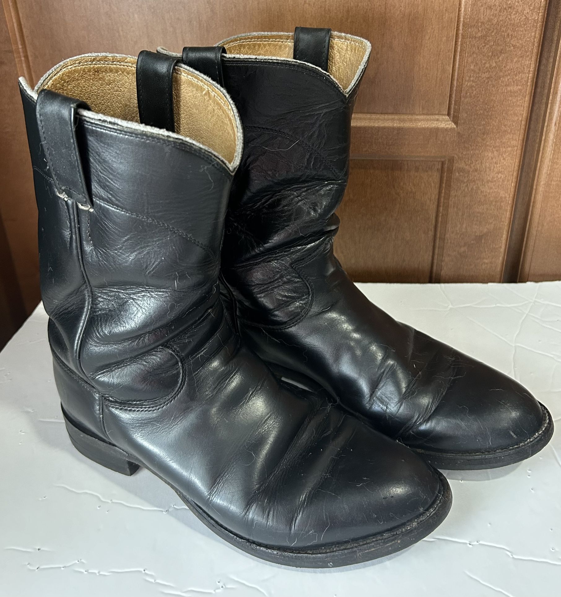 Justin Black Leather Roper Western Cowboy Rider Boots Women size 7.5 EE