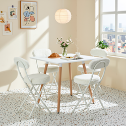 Homy Casa Rookie 5PC Dining Set 31.5” Square Grey Table with 4 Ernst Faux Fur Upholstered Folding Chairs Padded Seat in White