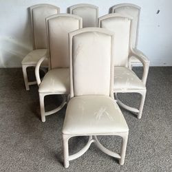 Boho Chic White Washed Pencil Reed Dining Chairs - Set of 6