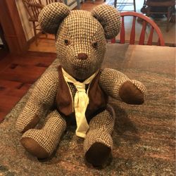 Tweed Jointed Stuffed Bear