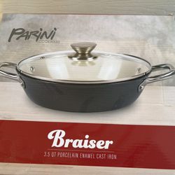  Braiser Iron Cast Porcelain Pan