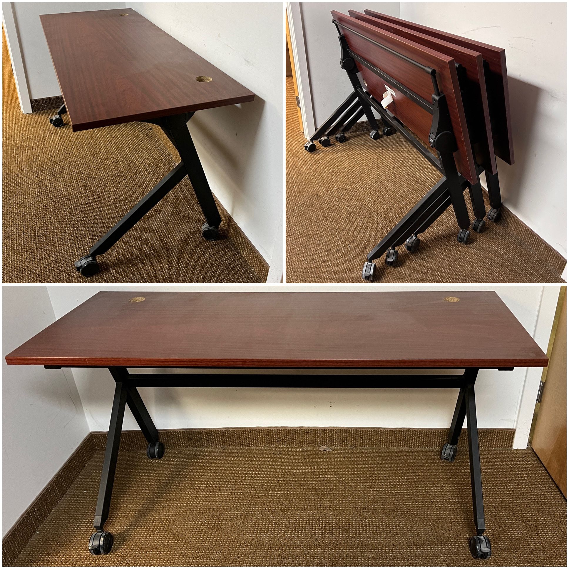 (3) Multipurpose Table Flip Base Table, Wheels. $70ea. $200 all 3. Desk. Study Table. Work surface tilts from work mode to nesting. Writing Desk.
