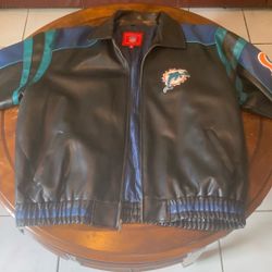 2XL Vintage Miami Dolphins Leather Jacket