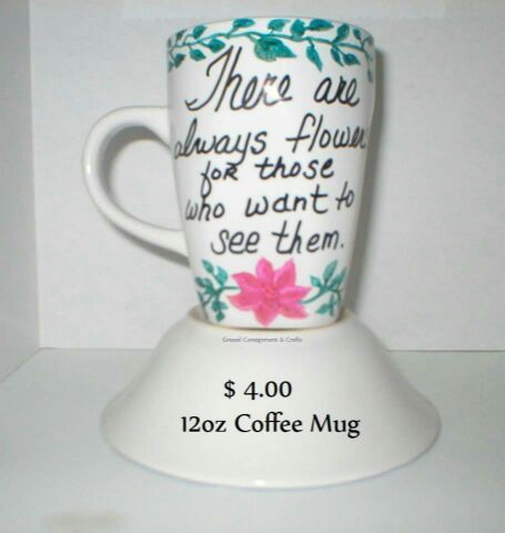 FLOWERS hand painted 12oz Coffee Mug (reduced)