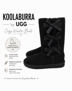 Koolaburra by UGG Victoria Tall Girls Size 4 Black Suede Triple Bow Boots 1020171