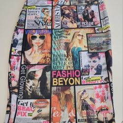 Y2K Bodycon Skirt Magazine All-over Print S/M