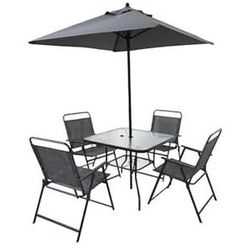 Assembled New Outdoor 6 Piece Patio Dining Set w/ Umbrella Outdoor Table and 4 Folding Chairs