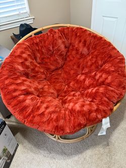 Rattan Papasan Chair with Red Cushion