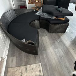 75.5” Wide Wicker Patio Day Bed 