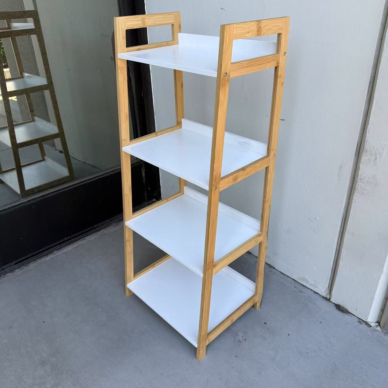 New In Box 13.5x12x45 Inch Tall 4 Tier Natural Bamboo Frame Bookshelf Display Shelf Book Rack Home Decor Furniture