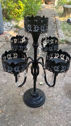 Gothic Black Metal Candelabra 5 Candlestick Holder 20”