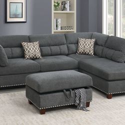 Gray Sofa Sectional w/ Storage Ottoman 