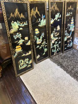 Four asian boutique mother of pearl art pieces.   12” x 36” $120