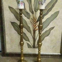 Antique 31" LaRge Brass Floor Candlesticks Set