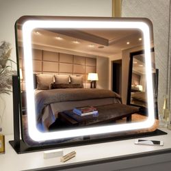FENNIO Vanity Mirror with Lights 22"x19",LED Lighted Makeup Mirror,Large Makeup Mirror with Lights,Touch Screen with 3-Color Lighting,Led Espejo 