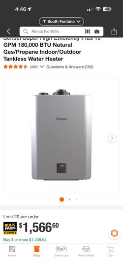 Tankless water heater rinnai