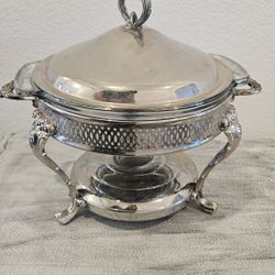 Vintage Silver-Plated Serving Dish with Glass Insert and Lid – Elegant Footed Buffet Server

