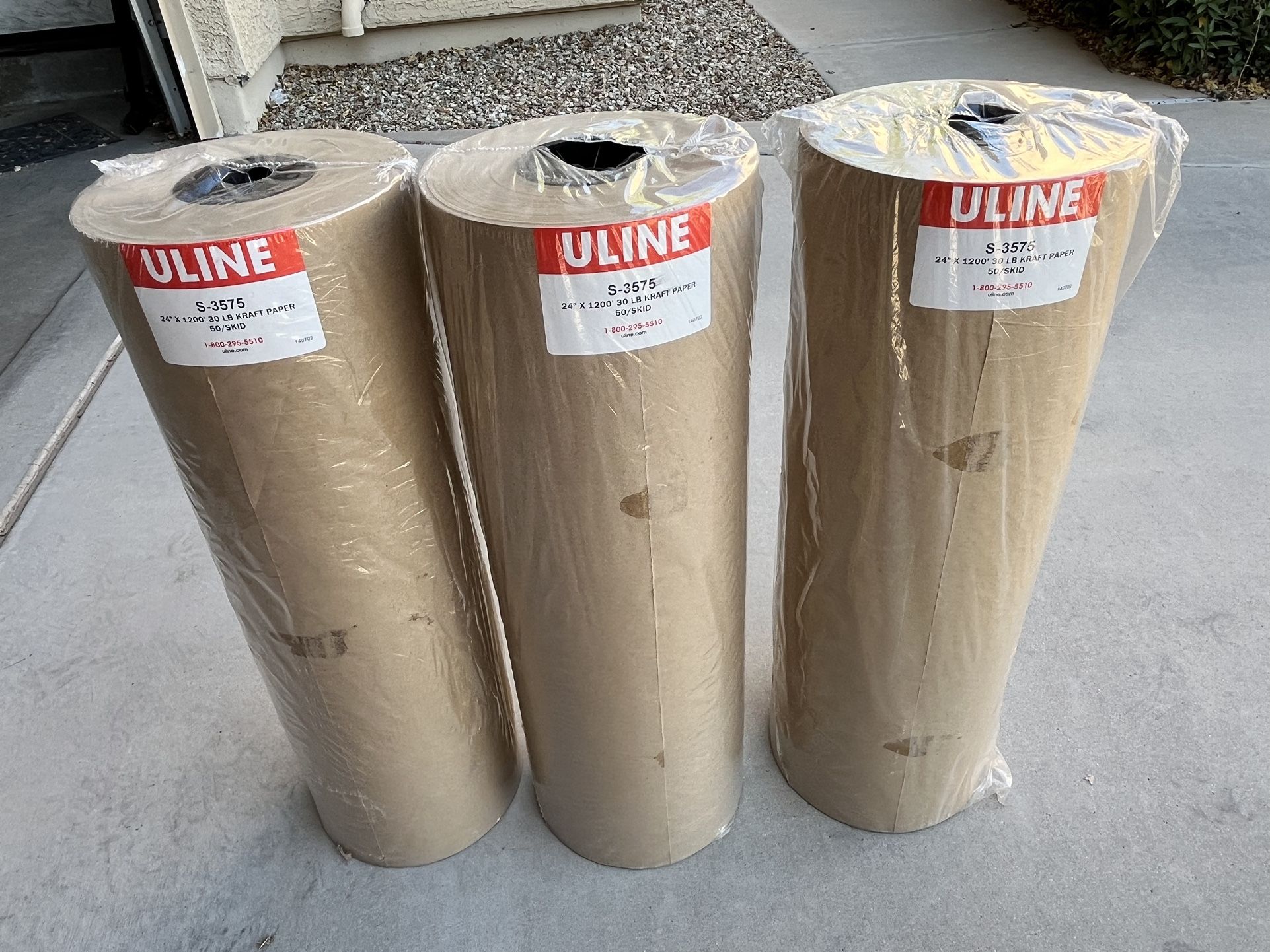 ULine 30 Lb Kraft Packing Paper 24’x1200’ 3 New Rolls