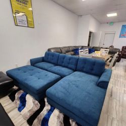 *Featured Living Room Selection*---Biscayne Cozy Blue Fabric Sectional Sofa W/Ottoman---Delivery And Financing✅️