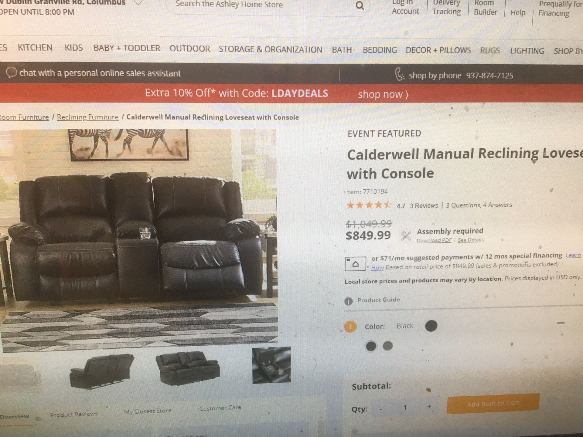 Bran New Loveseat By Ashley Black Leather With Console