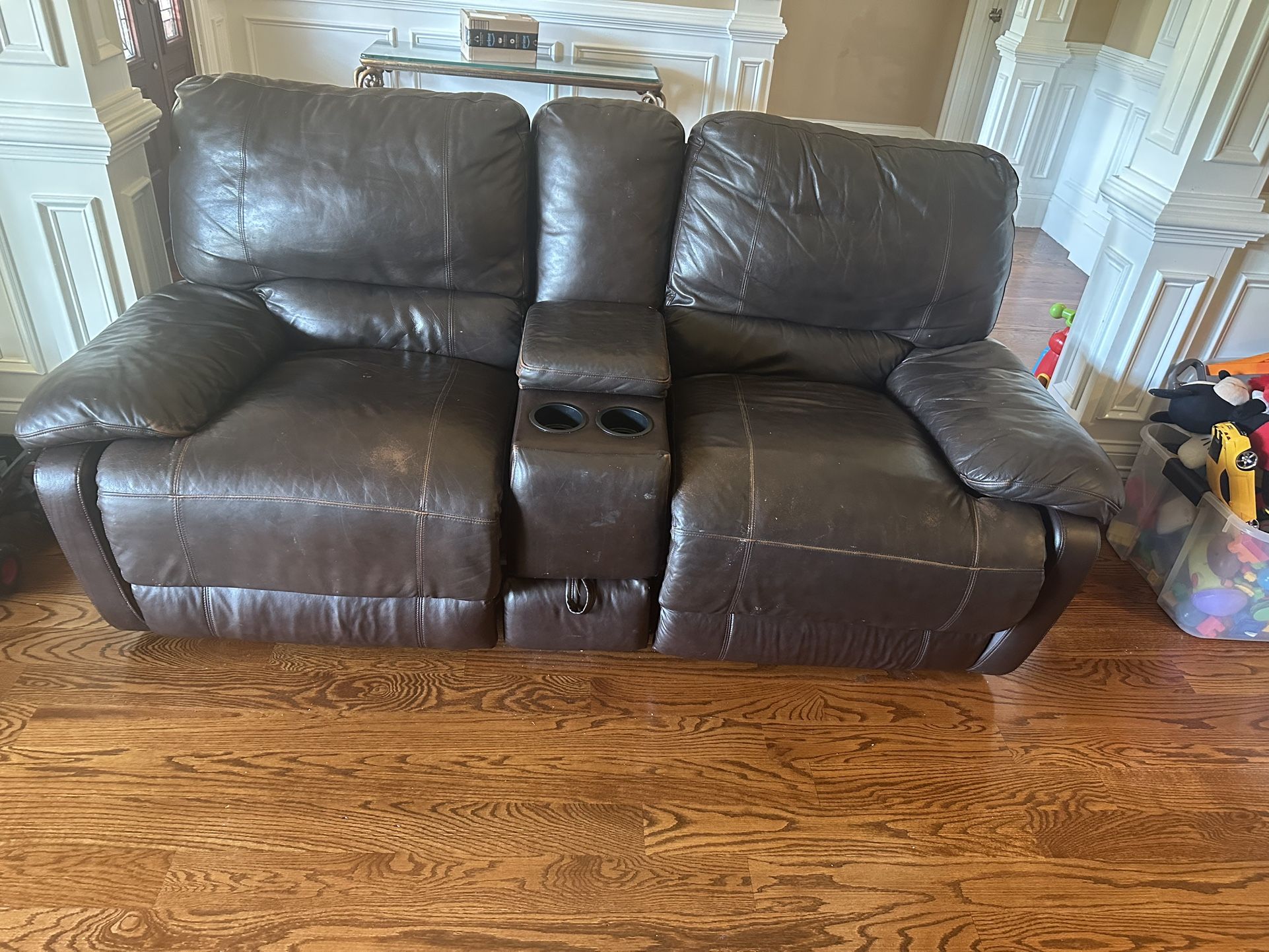 Brown leather recliner $100