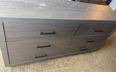 Queen bedroom set (bed frame with headboard, dresser with mirror, 2 nightstands, mattress with box spring) small sofa, tv stand and 2 accent chairs