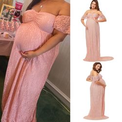 Pink baby shower dress with train