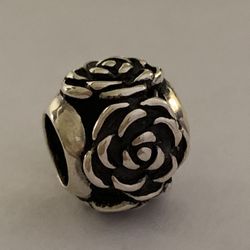 Solid 925 Sterling silver rose charm , fits on Pandora bracelet