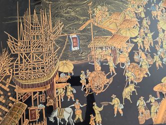 Traditional Chinese Black Lacquer Wood Panel Art
