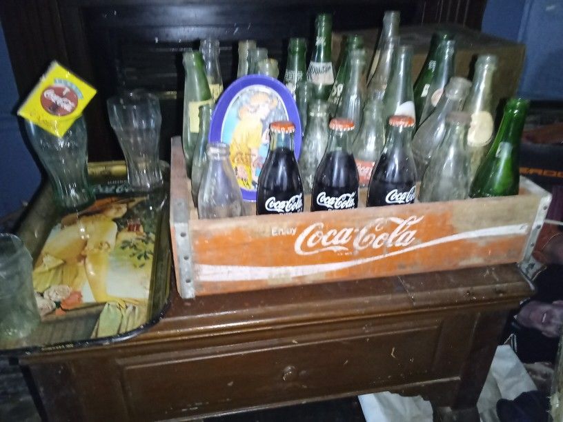 Old Coke Crate .Old Bottles.Coke cards. 2 Collectable Tins. All For The Price