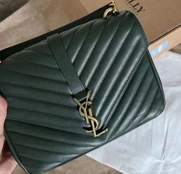 Pre owned YSL Dark Green Quilted Crossbody Bag with Gold Hardware