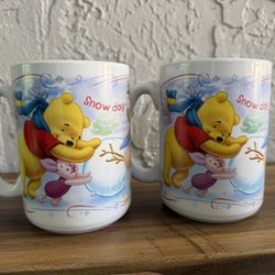 Disney Winnie the Pooh, Tigger, Eeyore Winter Pair of Matching Mugs