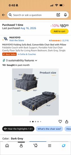 Folding Sofa bed single