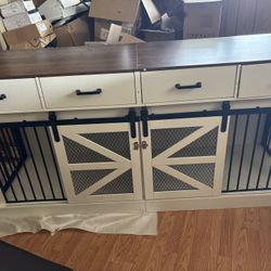 71 in Dog Crate Furniture for Dogs with 3 Storage Drawers White