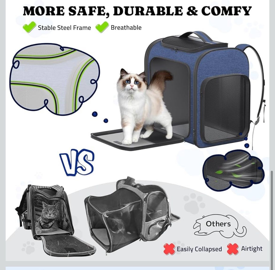 🌟 Dog Backpack Carrier Dog Carrier with Anti-Scratch Mesh with Great Ventilation, Large Pet Carrier Backpack for Small Dogs & Large Cats, Foldable De