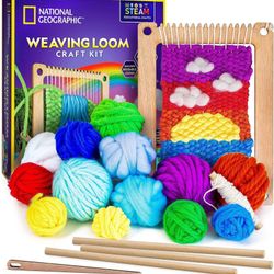 Wooden Arts and Crafts Loom Weaving Kit - Yarn and 3 Fun Designs for Easy Weaving, Child Weaving Set with Loom