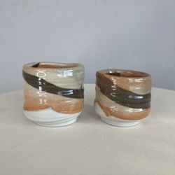 Vintage Mid Century Pottery Bowl Cups x2