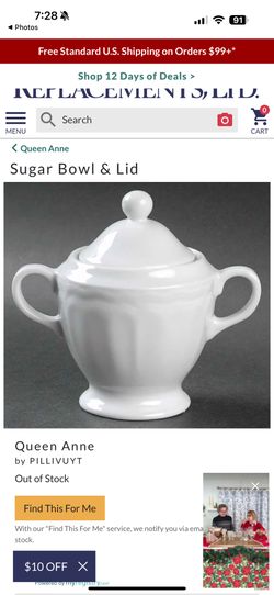 FRENCH Sugar Bowl & Lid  Queen Anne by PILLIVUYT