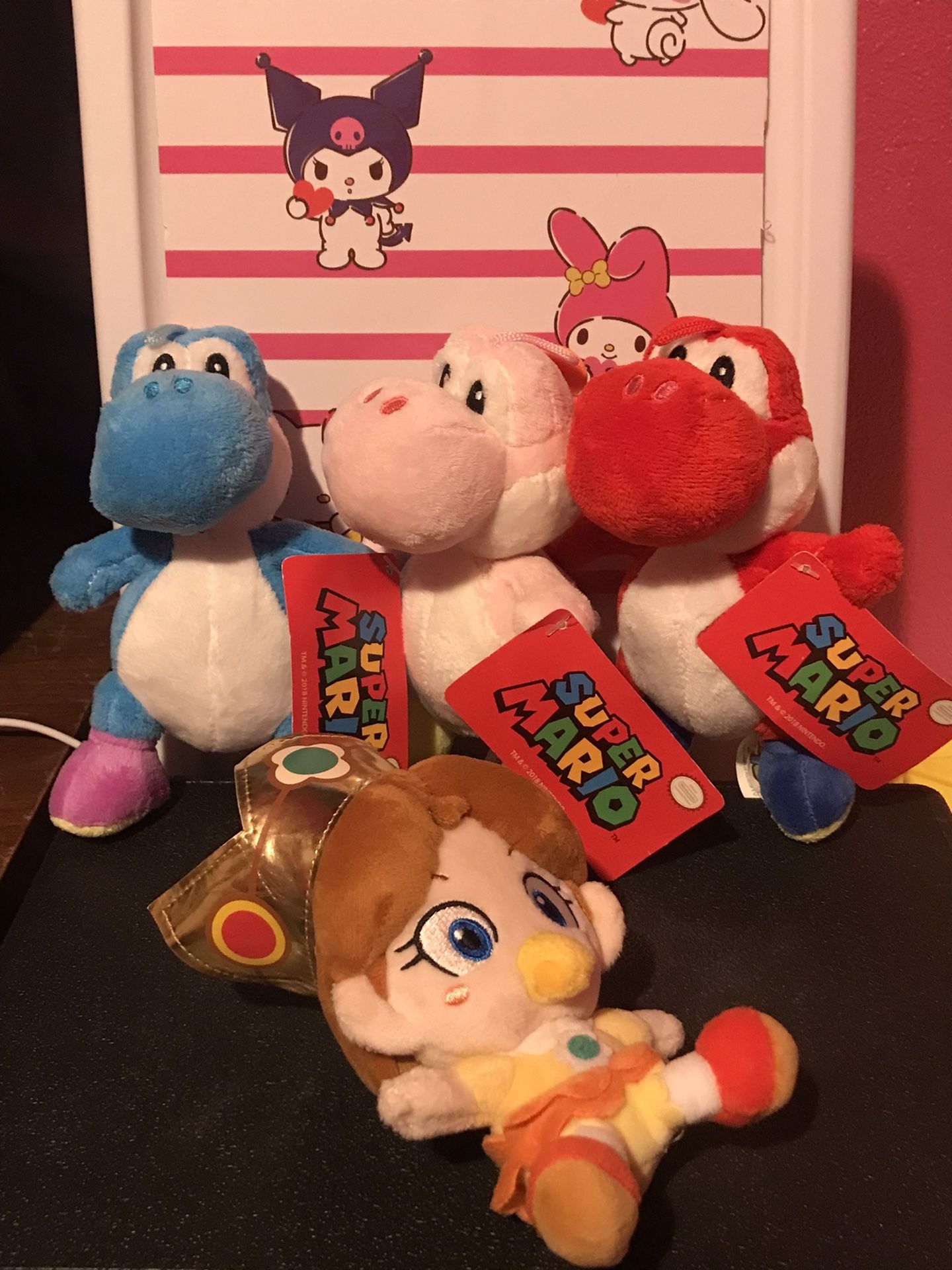 Super Mario: Yoshis & Baby Daisy Plushies $25