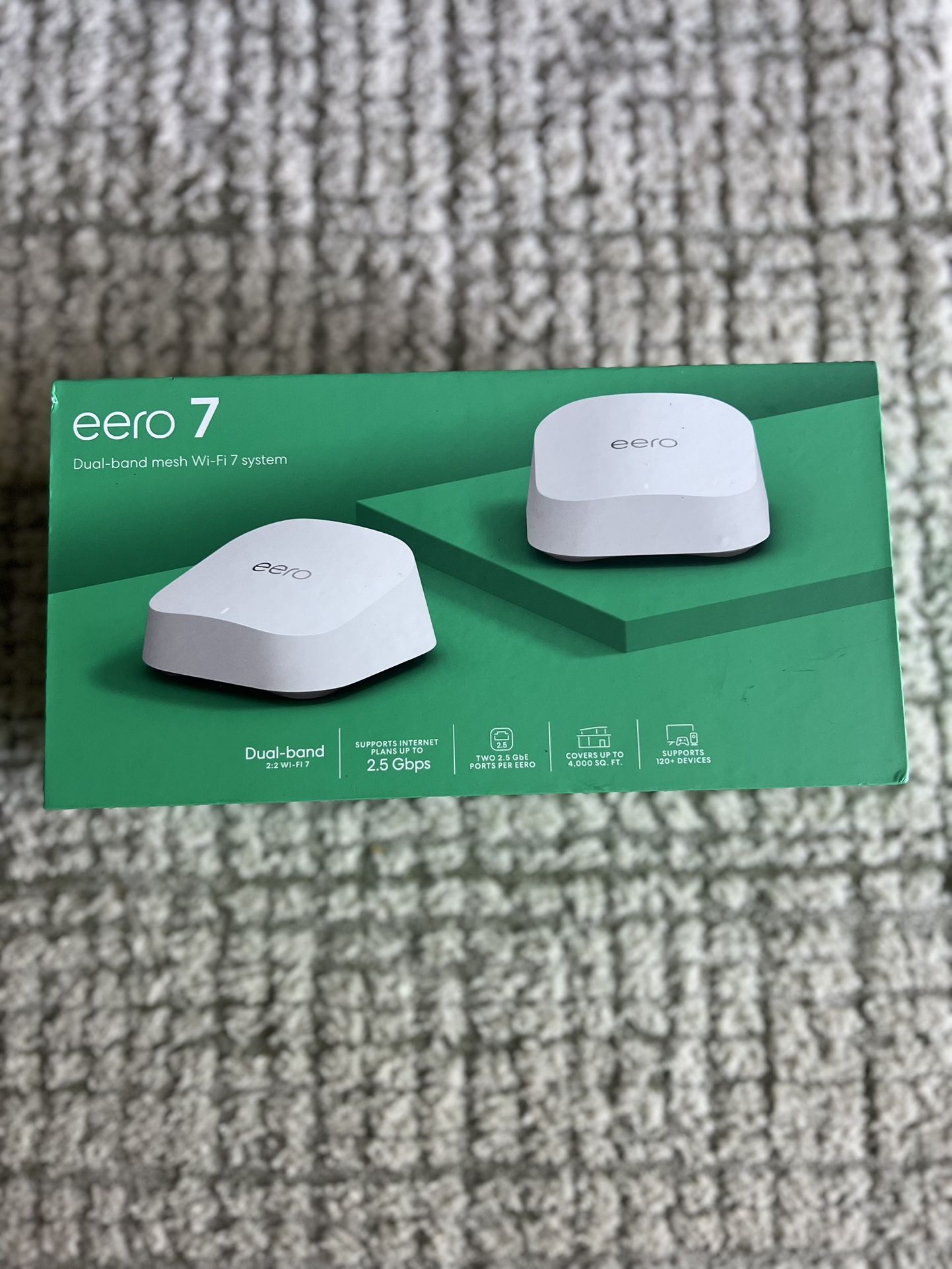 Eero 7, 2-pack Wi-Fi 7 router. (Brand New, Sealed) – $150. Amazon price 280$.